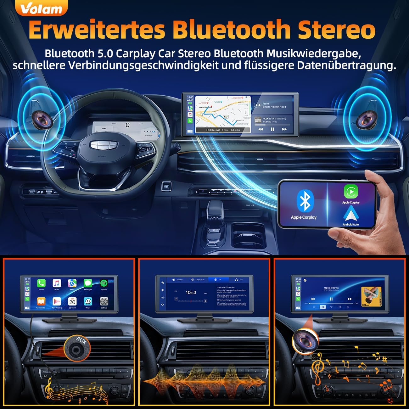 Volam Wireless Carplay Screen Car,For Apple Carplay&Android Auto,9.26 Inch Touch Screen IPS Screen, Automobiles Car Radio Audio Bluetooth music/Mirror Link/GPS Navigation for Car - Image 5