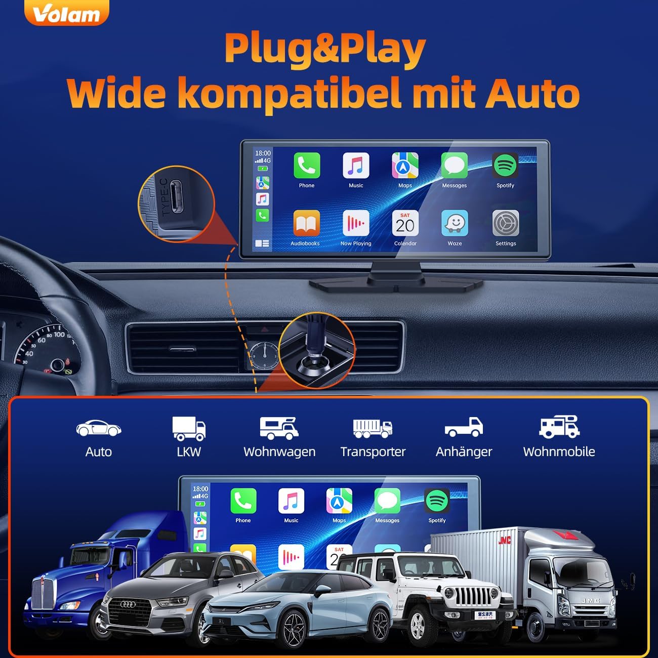 Volam Wireless Carplay Screen Car,For Apple Carplay&Android Auto,9.26 Inch Touch Screen IPS Screen, Automobiles Car Radio Audio Bluetooth music/Mirror Link/GPS Navigation for Car - Image 10