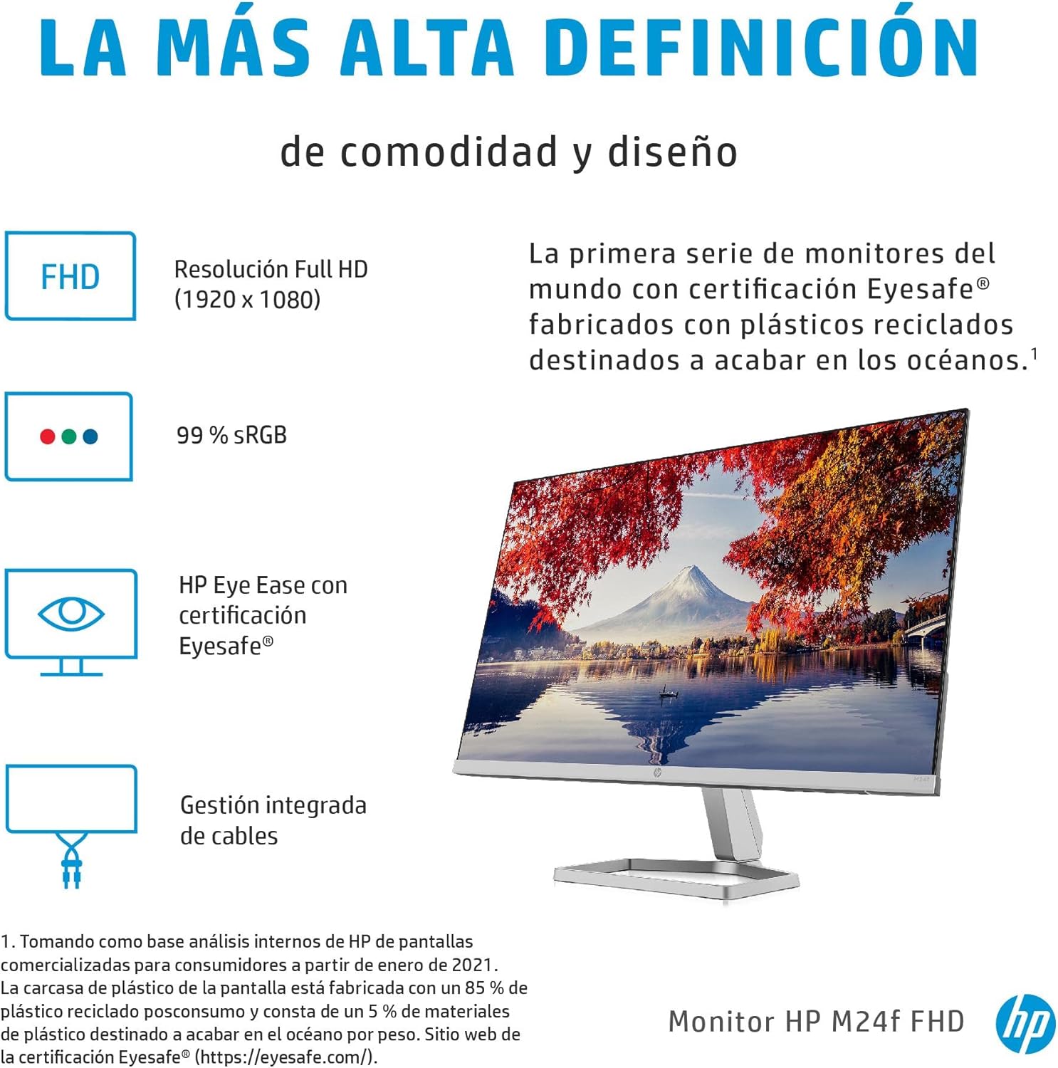 HP M24f – 24" Full HD Monitor (1920 x 1080, 75Hz, 5ms, IPS LED, 16:9, AMD FreeSync, HDMI, VGA, Anti-Glare, Eye Ease, Adjustable Tilt, Cable Ground) Black - Image 10