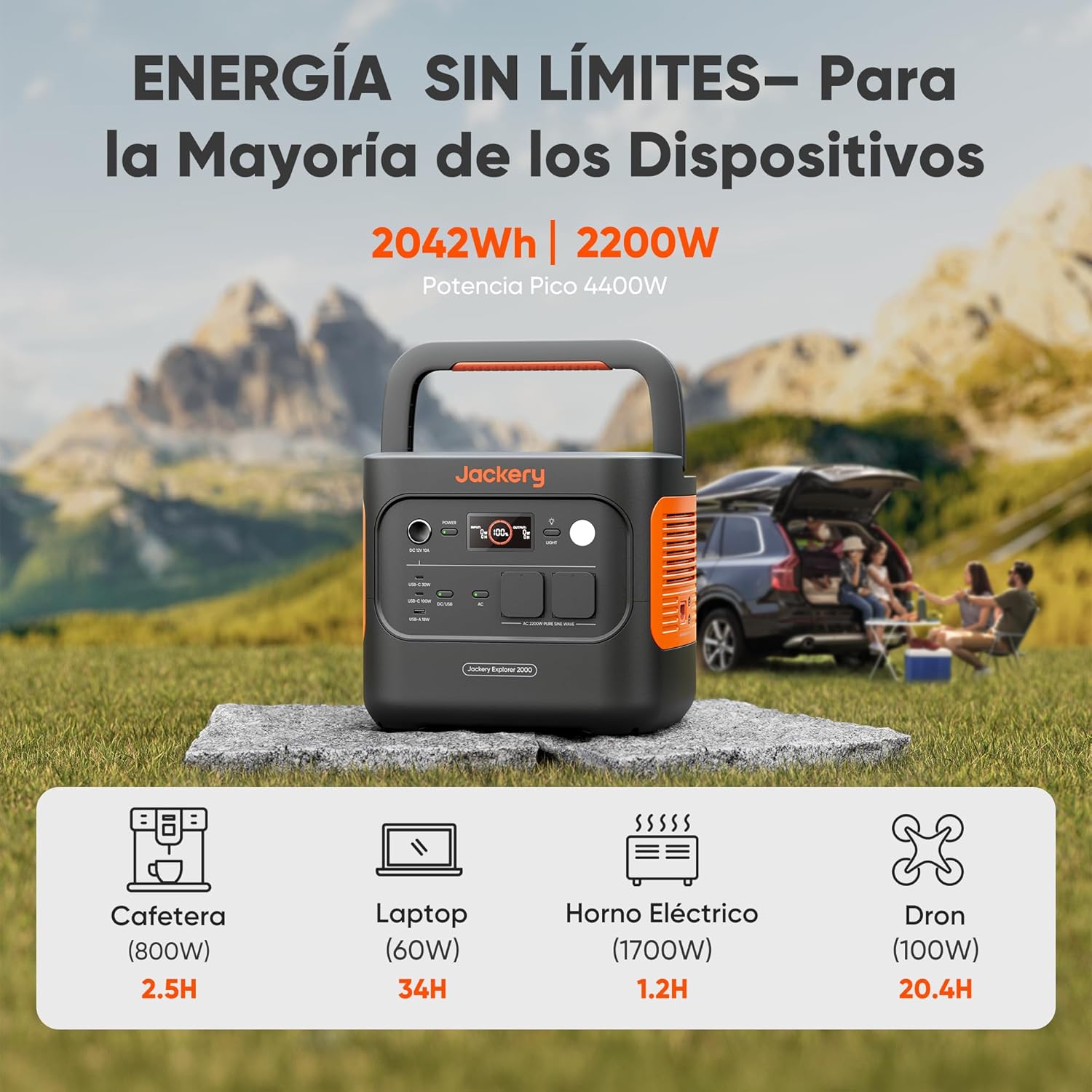 Jackery Explorer 2000v2 Portable Power Station, 2042Wh/2200W LiFePO4, High Power Battery (Max 4400W), Solar Generator, 0-80% Fast Charging in 52 Min for Camping, RV, Blackout - Image 3