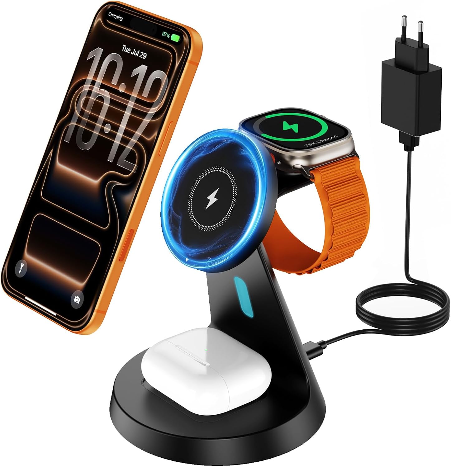 3 in 1 Wireless Charger for Mag-Safe: JoyGeek Inductive Charging Station for Apple Watch and iPhone, for i Phone Air 17/16/15-12 Series, for iWatch 11-2/Ultra/SE, for Air Pods 4-2 - Image 2