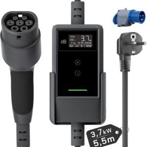 dé Electric Car Charger 3.7kW 5.5 m [4.65 m+0.85 m, 6-16A] Portable Electric Vehicle Charger with Wall Bracket, LCD Digital Display, Controllable for Model Y/3, GLC, A250, Q3 and Other EV/PHEV
