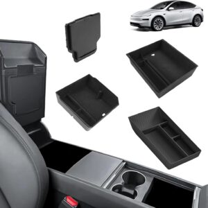 GAFAT, 4 piezas, cajas de almacenamiento para consola central Tesla Model Y Juniper 2025 2026, 2 organizadores afelpados, 1 organizador inferior TPE blando y 1 caja oculta
