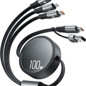 Cable cargador múltiple CAFELE 100 W USB A/C, 6 en 1, retráctil 110 cm, PD3.0 5 A, múltiples Type-C/Phone/Micro para iPhone 17/16/16 Pro Max/15, MacBook, iPad, Galaxy, Huawei y tablets