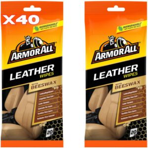 Toallitas Armor All para tapicería de cuero, 40 unidades, limpian, acondicionan y protegen con cera de abeja, acabado mate, fáciles de usar, previenen manchas y mantienen el cuero