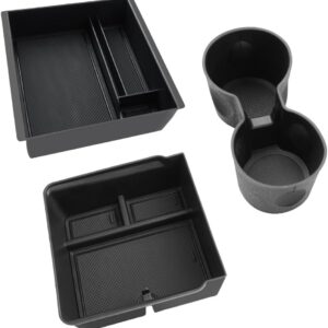 Cajas de almacenamiento para consola central Tesla Model Y Juniper 2025 y Model 3 Highland 2024 2025, organizador de reposabrazos, portavasos, accesorios Tesla, 3 piezas negro