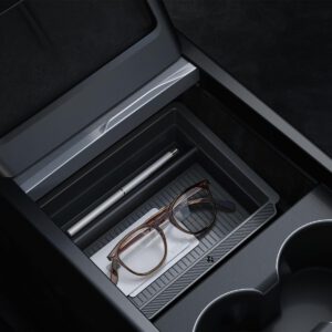 Bandeja organizadora Spigen para consola central Tesla Model Y Juniper, solo Premium y Performance 2025/26, y Model 3 Highland Standard, Premium y Performance 2024/25/26, con tecnología deslizante