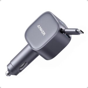 Cargador de coche Anker USB C 75 W, cargador ultracompacto Type-C con cable retráctil, adaptador para iPhone 16/15, MacBook Pro/Air, iPad, Galaxy y AirPods