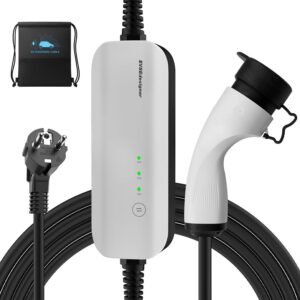 Wallbox portátil Schuko Tipo 2 para vehículo eléctrico con bolsa de transporte, apto para eléctricos e híbridos enchufables, 3,6 kW, 10/13/16 A, 6 metros, monofásico