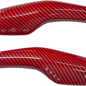 Cubierta para pomo de cambio, protección para luces, limpiaparabrisas y palancas, diseñada para Tesla Model 3/Y, protector decorativo textura fibra de carbono, rojo brillante
