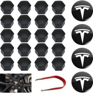 Set Magic Select de tapas centrales de rueda compatibles con Tesla Model 3, kit de 4 tapas centrales + 20 tapas para tuercas