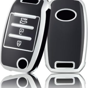 Funda para llave de coche Kia compatible con Carens, Rio, Sedona, Forte, Cerato/K3, Optima/K5, Sorento, Sportage y Soul, plateado/negro