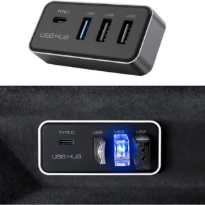 Hub USB para guantera Tesla Model 3/Y, estación de expansión 4 en 1 con múltiples puertos para Model 3/Y 2022-2026 Highland Juniper
