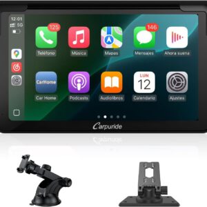 Estéreo Carpuride para coche, CarPlay y Android Auto inalámbricos, pantalla táctil HD 1080P de 7″, Bluetooth 5.0, Mirror Link, soporte para salpicadero de camión y RV