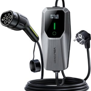 Cargador de coche eléctrico 3,68 kW 6-16 A Tipo 2 con enchufe Schuko, cable de carga de 5 m con pantalla digital, IEC 62196-2, IP65