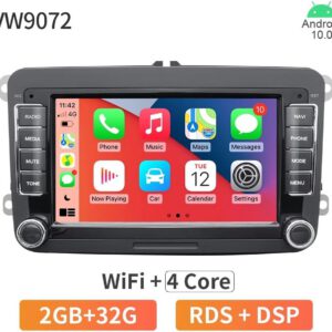 Radio de coche 2 DIN Android 10, pantalla 7 pulgadas, Bluetooth, GPS, navegación y reproductor multimedia, para VW, Volkswagen, Skoda y Seat, con marco