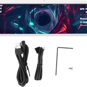 Pantalla secundaria para caja de ordenador de 9,2″, modo horizontal/vertical, tema de vídeo dinámico, panel de visualización de temperatura, blanco