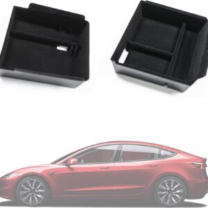 Organizador de consola central para Tesla Model Y Juniper y Model 3 Highland 2024 2025, bandeja de almacenamiento afelpada, pack de 2