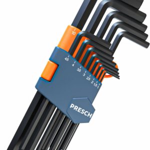 Juego Presch de 13 llaves Allen hexagonales con cabeza esférica, set profesional compacto con soporte