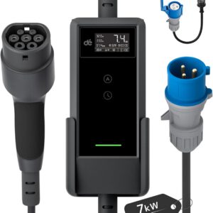 dé Electric Car Charger 7.4kW [6 m, 6A-32A, Single-Phase] EV Type 2 of 7 kW 32 A, Electric Vehicle 32a for Model Y/3, GLC, Q3, Kuga, iX1, EX30, Niro, Ioniq 5, EQA and Other BEV/PHEV