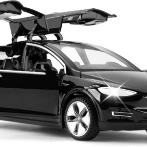 Tesla Model X a escala 1:32, coche de juguete con luz y música, función de retroceso, aleación fundida, ideal para niños de 3+ años y coleccionistas, negro