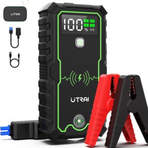 Arrancador de batería de coche 6000 A 27000 mAh con brújula, martillo de seguridad, carga inalámbrica, linterna LED, arrancador portátil UTRAI 12 V para gasolina y diésel 10 L