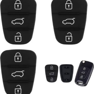 3 fundas de goma para llave de coche de 3 botones, compatibles con Hyundai i10, i20, i30, ix35, Elantra y Kia Ceed, Soul, Sportage, Picanto, Venga, cubierta protectora negra de repuesto