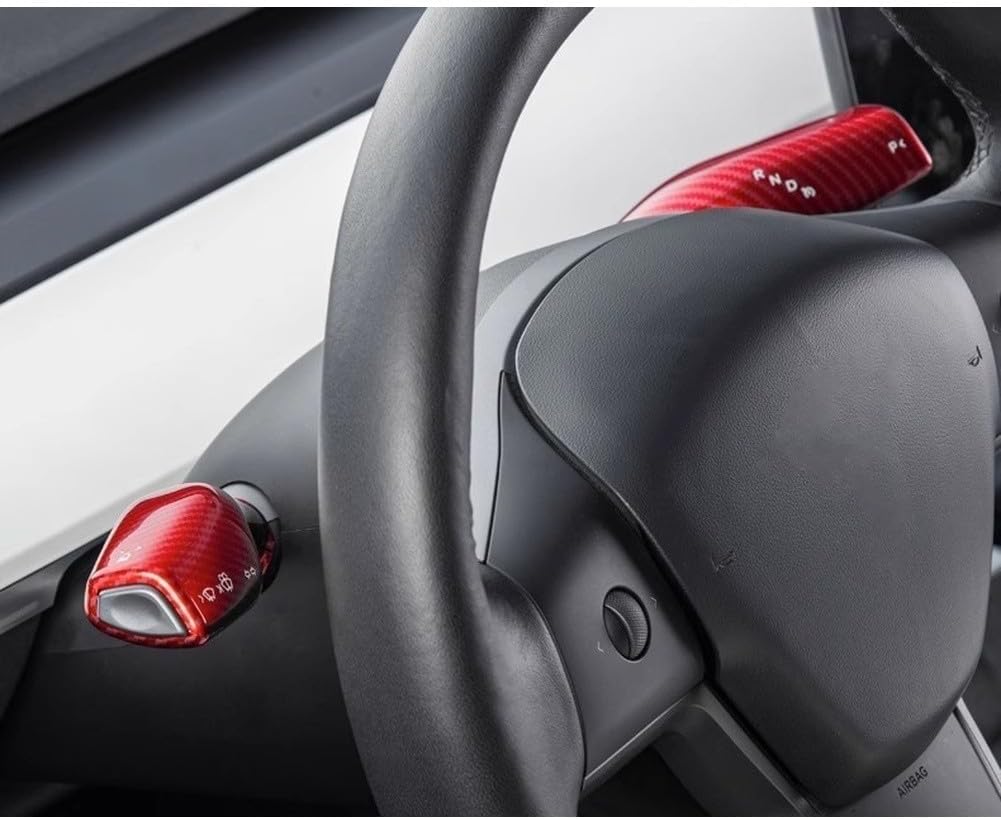 Funda para pomo de palanca de cambios Tesla Model Y y Model 3, textura fibra de carbono ABS, instalación a presión, negro o rojo