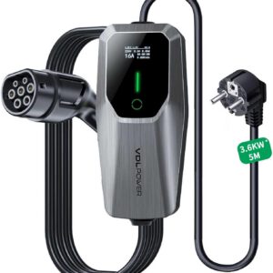Cargador de coche eléctrico 3,6 kW, cable de carga Tipo 2 para vehículos eléctricos 6-16 A, con enchufe Schuko EU, IP65, terminal de carga monofásico IEC 62196-2