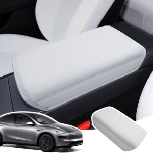 Cubierta de reposabrazos para Tesla Model Y Juniper 2025 2026, cubierta de cuero PU para reposabrazos de consola central, eleva el reposabrazos, blanco