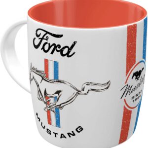 Taza de café retro Nostalgic-Art Ford Mustang, logotipo Horse, idea de regalo para fans de coches, cerámica diseño vintage, 330 ml