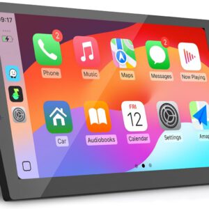 Estéreo de coche doble DIN de 10,1″ con Apple CarPlay/Android Auto, radio Bluetooth, pantalla táctil, cámara de marcha atrás, control de voz, USB y navegación GPS