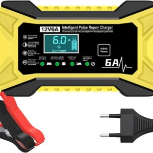 Cargador de batería de coche, mantenedor inteligente portátil 12 V con pantalla LCD y compensación de temperatura para coche, carretera, ciclomotor y remolque