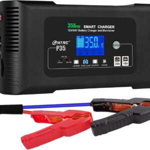 Cargador de batería Haisito 12 V/24 V 35 A, cargador inteligente rápido para coche y moto, mantenedor y desulfatador para baterías LiFePO4, litio y plomo-ácido AGM, Gel, EFB, SLA, VRLA