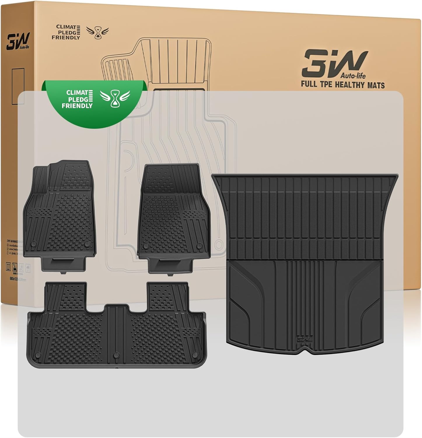 Alfombrillas 3W para Tesla Model Y 2025 2026 Juniper, incluye alfombrilla de maletero en material premium Thorex, aptas para todas las estaciones, antideslizantes e impermeables