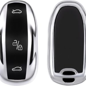 Funda kwmobile compatible con mando Tesla Model S/Model Y/Model 3, funda para llave de coche con botones TPU, plata brillante