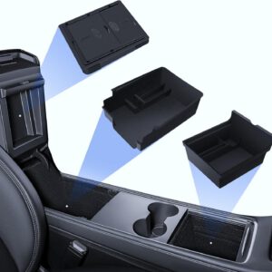 3 accesorios para Tesla Model Y 2021-2024 y Model 3 2021-2023, organizador de consola central, caja de almacenamiento para reposabrazos y caja oculta