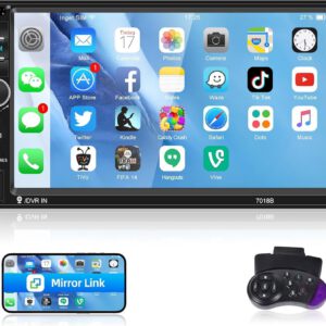 Radio NHOPEEW doble DIN con Bluetooth y cámara trasera, pantalla táctil de 7″, compatible con AUX, USB, tarjeta TF, Mirror Link y controles de volante