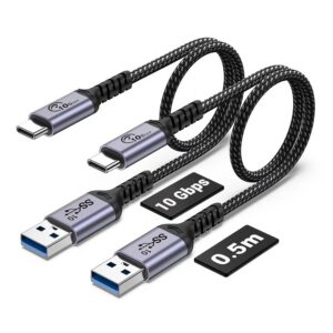 Cable de datos USB-C de 20 pulgadas, 10 Gbps, pack de 2, USB 3.1 Gen 2 Type-C, carga rápida 3 A y transferencia de datos, compatible con Samsung Galaxy S21, S10, S9, Note 20 y power bank