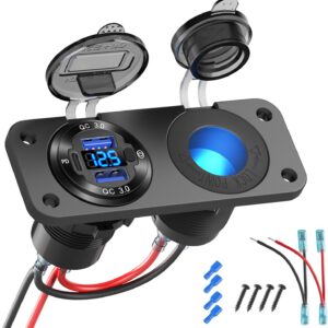 Panel de interruptores marino con toma USB 12 V, puertos PD3.0 y doble QC3.0, cargador de aluminio con voltímetro LED, enchufe iluminado 12 V empotrado 2 en 1 para barco, camper, etc.