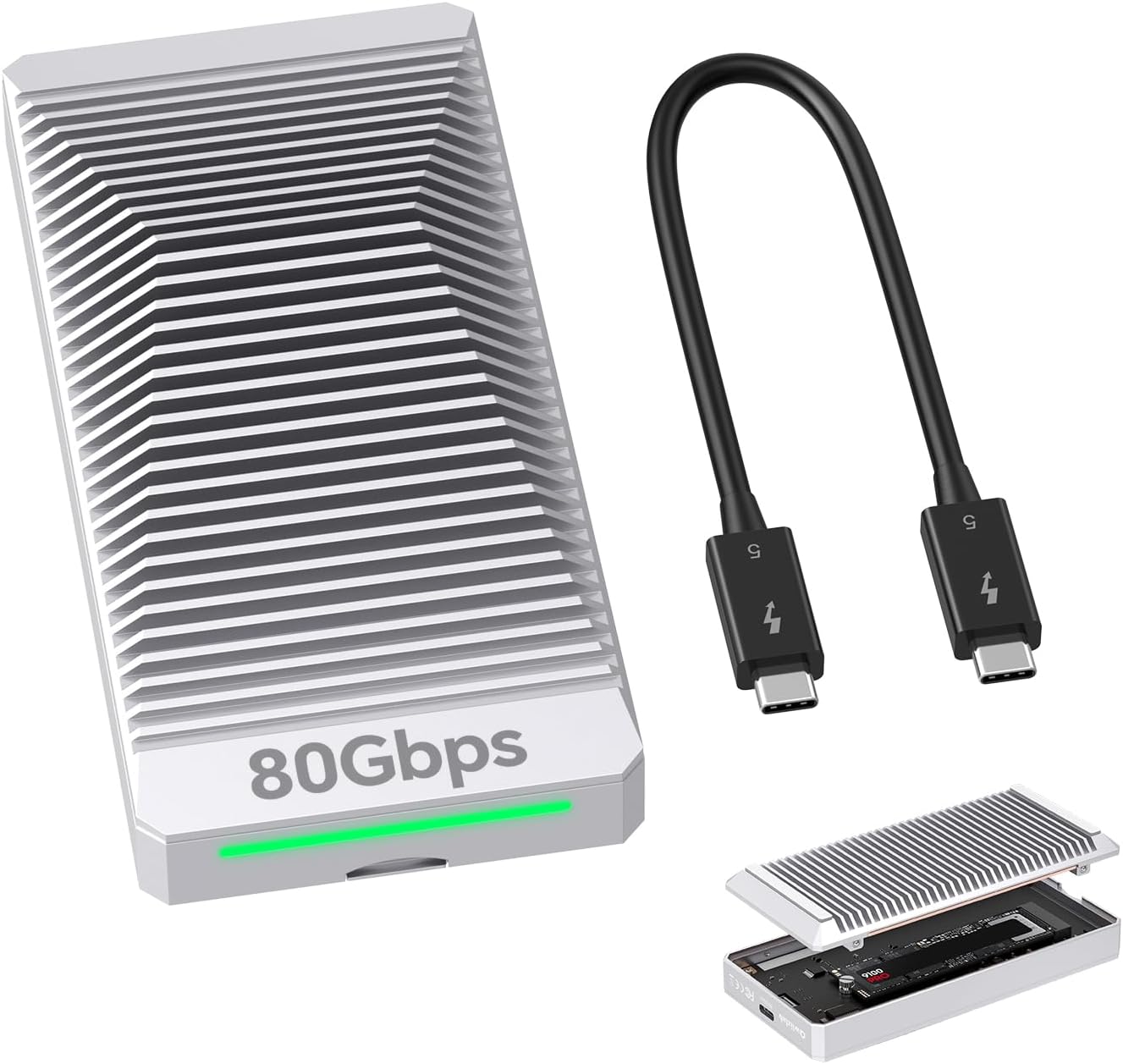 Caja NVMe QWIIZLAB 80 Gbps sin ventilador, carcasa de aluminio, compatible con Thunderbolt 5/4/3 y USB 4/USB 3.2/3.1/3.0, admite SSD PCIe M.2 hasta 8 TB