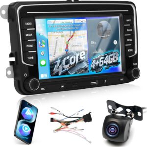 Radio estéreo 4+64G para VW Volkswagen Jetta, Passat, Seat, Golf, Tiguan, Skoda y Polo, CarPlay inalámbrico y Android Auto, pantalla táctil 7″, Bluetooth 5.0, 32 EQ, GPS, WiFi y FM RDS