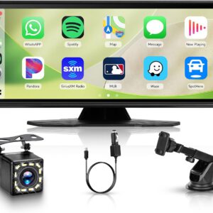 Radio portátil Hodozzy de 10,26″ con CarPlay y Android Auto inalámbricos, Bluetooth, pantalla IPS táctil, EQ, control por voz, AUX y cámara trasera