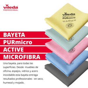 Paños de microfibra Vileda Professional PURmicro Active Colours para limpieza segura por zonas, pack de 4