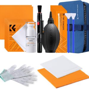 Kit completo de limpieza de cámara K&F CONCEPT 23 en 1, pera sopladora, 10 bastoncillos, 8 paños de microfibra, cepillo, solución limpiadora 15 ml, bolsa impermeable y guantes antiestáticos para Canon/Nikon