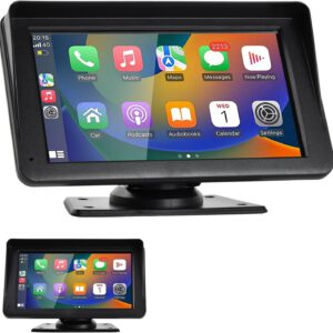 Estéreo de coche con pantalla táctil de 7″, radio portátil con CarPlay inalámbrico y Android Auto, pantalla HD IPS, control por voz, GPS, Bluetooth y navegación