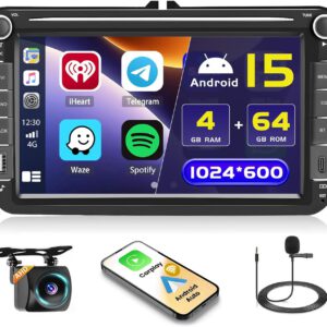 Radio Android 5G WiFi 4+64G para VW Golf 5/6, Skoda, Polo, Passat, Tiguan y Touran, CarPlay inalámbrico, Android Auto, pantalla táctil 8″, Bluetooth, GPS, FM/RDS y cámara trasera
