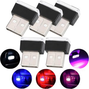 Luces LED ambientales CTRICALVER para coche, set de 5 luces USB para decoración interior, 5 colores rojo/azul/rosa/blanco/azul hielo