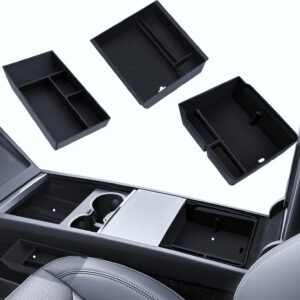 3 accesorios para Tesla Model Y 2025-2026 Juniper, organizador de consola central, bandeja organizadora de silicona y reposabrazos afelpado