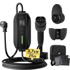 Electric Car Charger [3.68 kW, 6-16A, 25 m] dé EV Charger Type 2 with Schuko Plug, Portable Electric Car Charger with Controllable Digital Display with Model Y/3, GLC, MG4 and Other BEV/PHEV